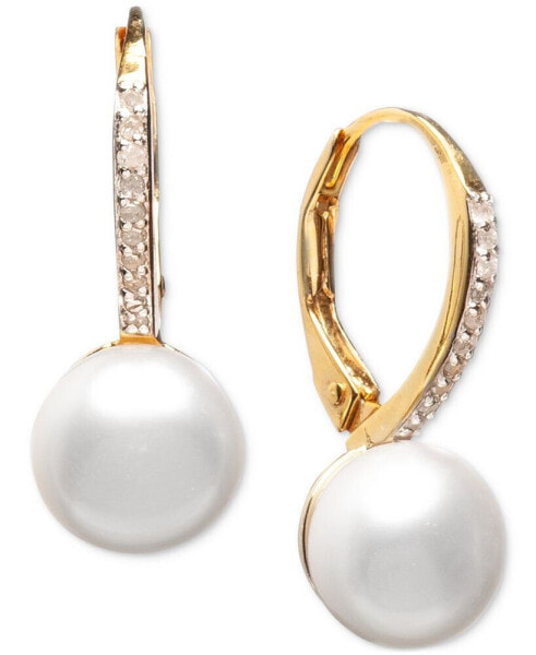 Cultured Freshwater Pearl (10mm) and Diamond (1/10 ct. t.w.) Leverback Earrings in Sterling Silver or 18k Gold over Sterling Silver
