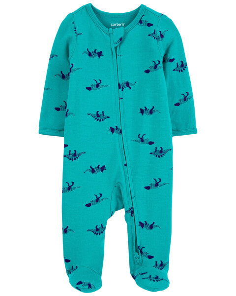 Baby Dinosaur Print Zip-Up PurelySoft Sleep & Play Pajamas NB