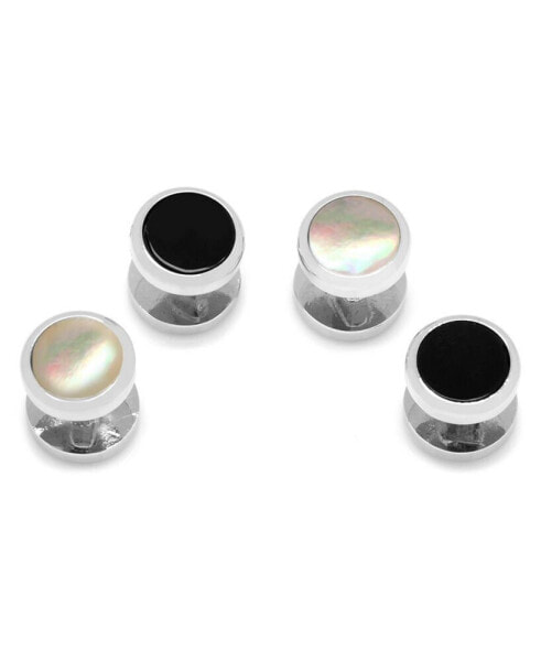 Men's Double Sided Round Beveled 4 Piece Stud Set