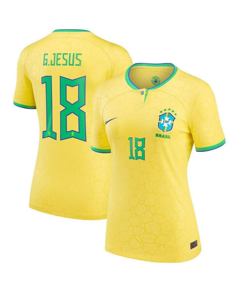 Футболка Nike женская Габриэль Жезус желтая сборная Бразилии домашняя реплика 2022/23