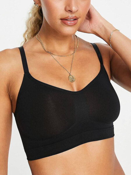 Vero Moda seamless bralet with ruched front in black