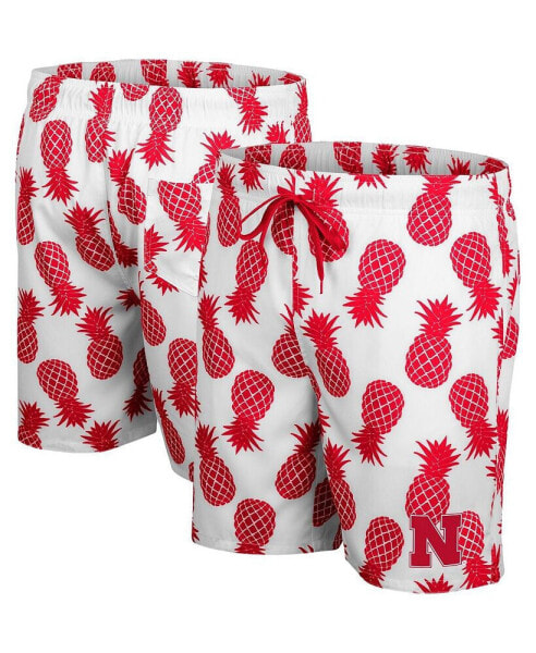 Men's White, Scarlet Nebraska Huskers Pineapple Swim Shorts