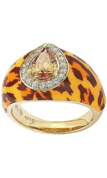 Suzy Levian Sterling Silver Cubic Zirconia Brown Pear-cut Animal Print Ring