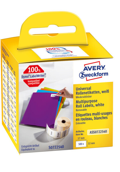 Avery Zweckform Avery ASS0722540 - White - Rectangle - Removable - 32 x 57 mm - Rolle - Paper