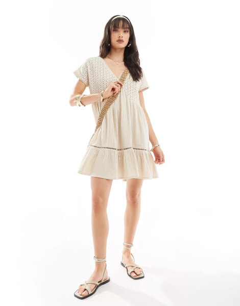 Iisla & Bird broderie mini beach dress in cream