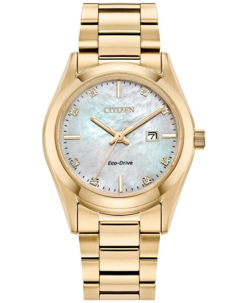 Eco-Drive Women's Sport Luxury Diamond Accent Gold-Tone Stainless Steel Bracelet Watch 33mm