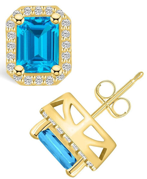 Topaz (4 ct. t.w.) and Diamond (3/8 ct. t.w.) Halo Stud Earrings in 14K Yellow Gold