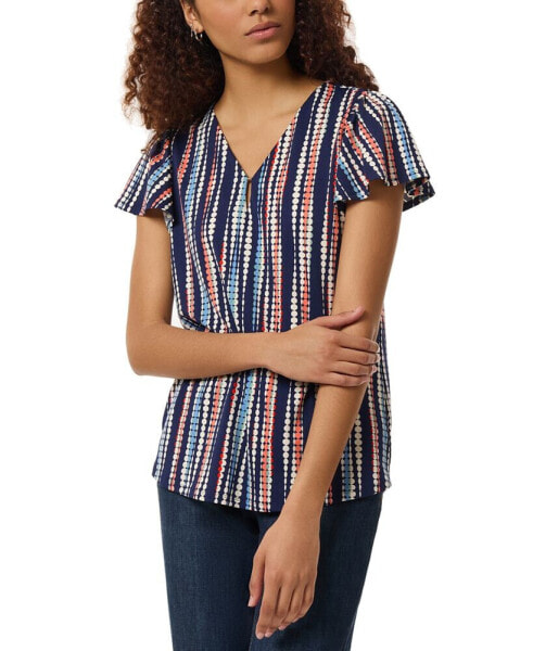 Petite Dot-Striped Flutter-Sleeve V-Neck Top