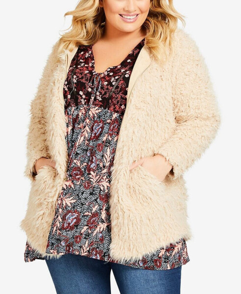 Plus Size Lotus Fluffy V-neck Jacket