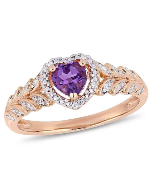 Amethyst and Diamond Halo Heart Ring (Also in Blue Topaz)