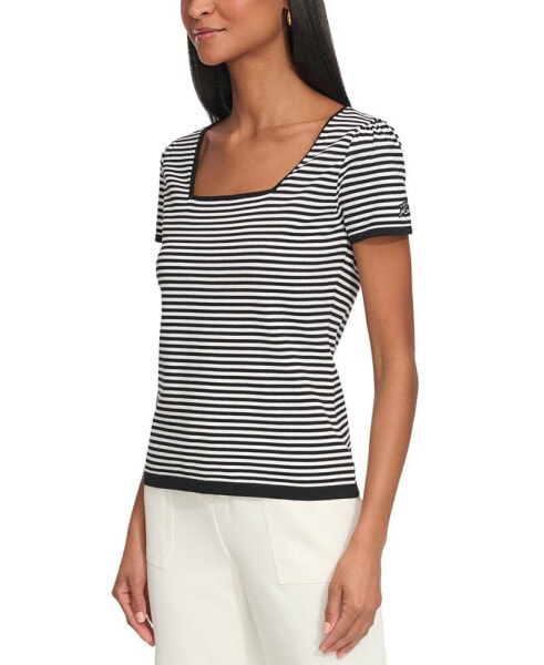 Women's Striped Square-Neck Short-Sleeve Sweater