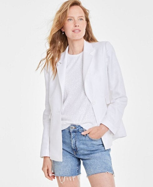 Trendy Plus Size Solid Linen Single-Breasted Woven Blazer, Created for Macy's