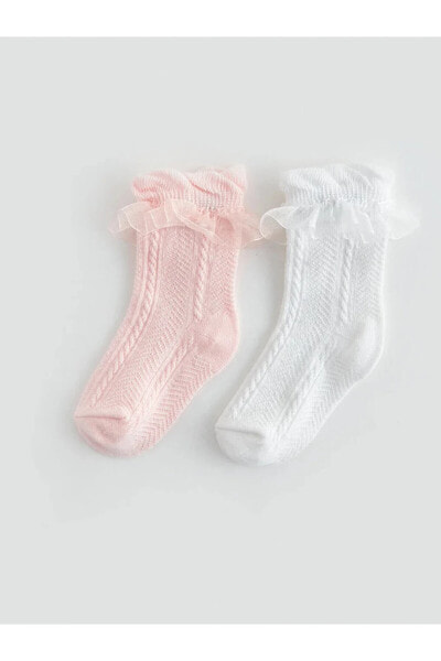 LCW baby Kendinden Desenli Kız Bebek Soket Çorap 2'li
