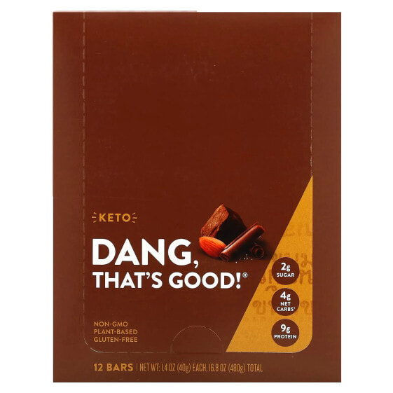 Dang Foods, Keto Bar, невероятно насыщенный шоколад с морской солью, 12 батончиков по 40 г (1,4 унции)