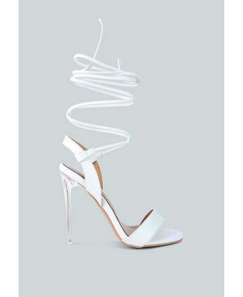 Women's Sheeny Clear Stiletto Lace Up Heels Sandals