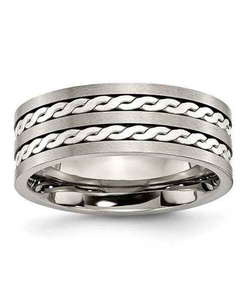 Titanium Brushed Sterling Silver Braided Inlay Band Ring