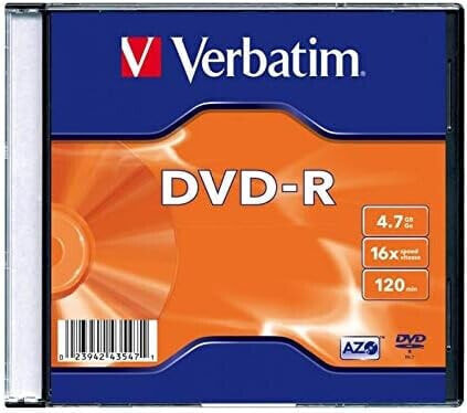Verbatim DVD-R 16x Matt Silver 4.7 GB, Pack of 5 Jewel Case, DVD Blanks Writeable, 16x Burning Speed & Hardcoat Scratch Guard, DVD-R Blanks, Blank DVD, Blanks DVD
