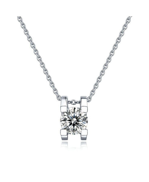 Sterling Silver White Gold Plated with 1ct Lab Created Moissanite Round Solitaire Slide Pendant Necklace
