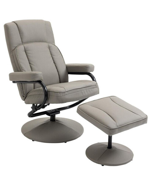 Кресло-кресло-кровать HOMCOM с ручным механизмом, кожаное, серое, с пуфом для гостиной, офиса, спальни