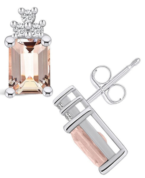 Morganite (2-3/4 Ct. T.W.) and Diamond (1/5 Ct. T.W.) Stud Earrings in 14K White Gold