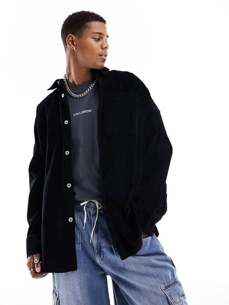 COLLUSION oversized cord shirt in black