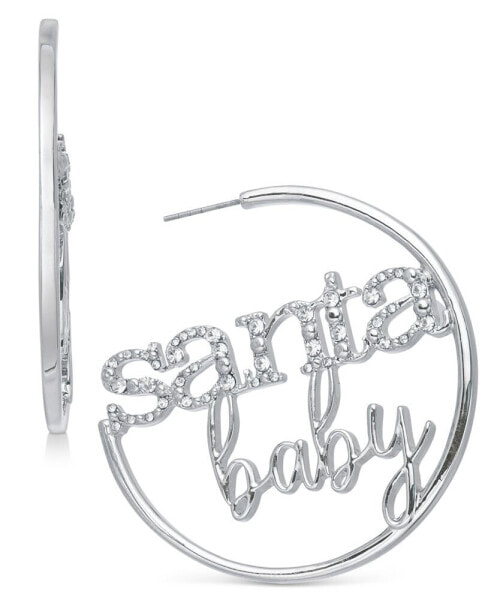 Silver-Tone Glass Bead Santa Baby Medium Hoop Earrings, 1.8"