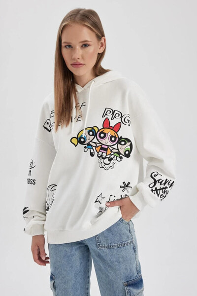 Coool Powerpuff Girls Oversize Fit Kapüşonlu Kalın Sweatshirt