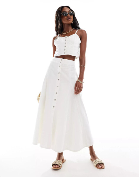 River Island godet denim midi skirt co-ord in white