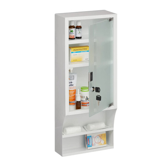 Аптечный шкаф с замком Relaxdays Abschließbarer Medizinschrank Glastür