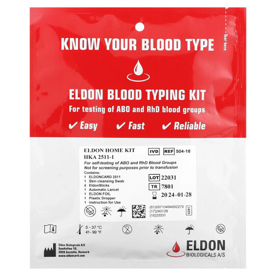 Eldon Blood Typing Kit, 1 Easy Self-Testing Kit