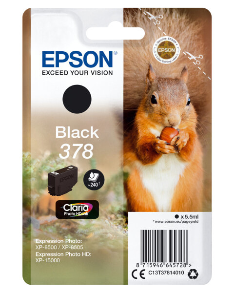 Epson Squirrel Singlepack Black 378 Claria Photo HD Ink - Standard Yield - Pigment-based ink - 5.5 ml - 240 pages - 1 pc(s)