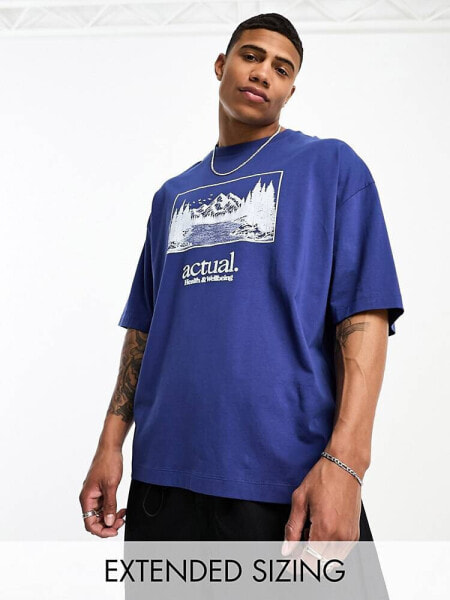 ASOS Actual oversized t-shirt with scenic front print in navy