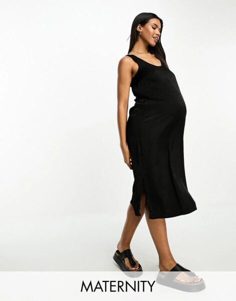 Mamalicious Maternity satin midi dress in black