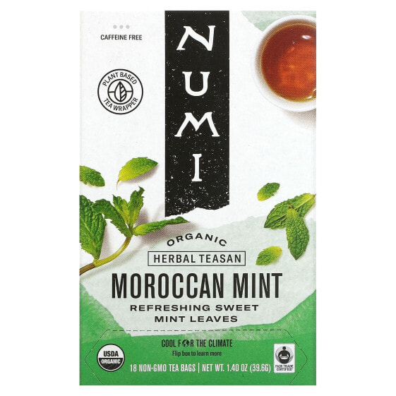 Organic Herbal Teasan, Moroccan Mint, Caffeine Free, 18 Tea Bags, 1.40 oz (39.6 g)