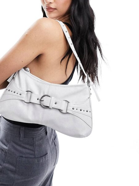 Bershka shoulder bag with belt detail in stone