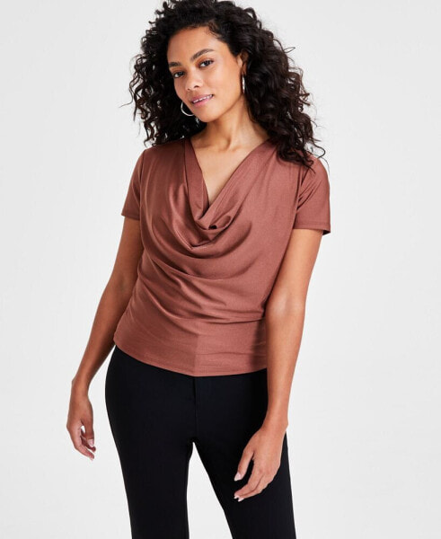 Petite Short-Sleeve Cowlneck Top, Created for Macy's