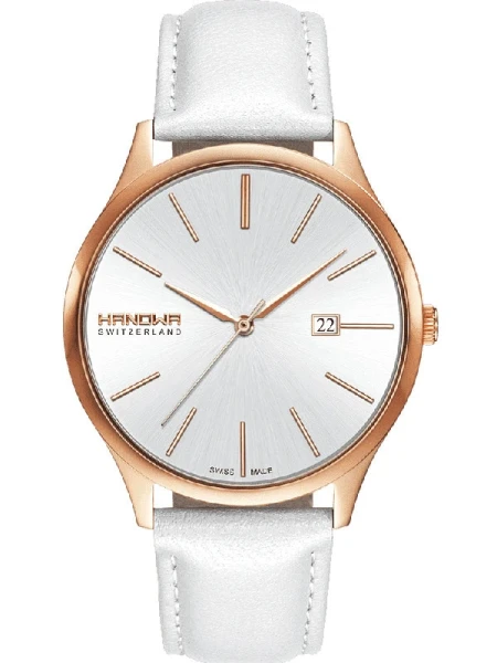 Женские часы аналоговые круглые кожаный белый браслет Hanowa