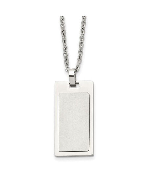 Chisel brushed Rectangle Dog Tag Cable Chain Necklace