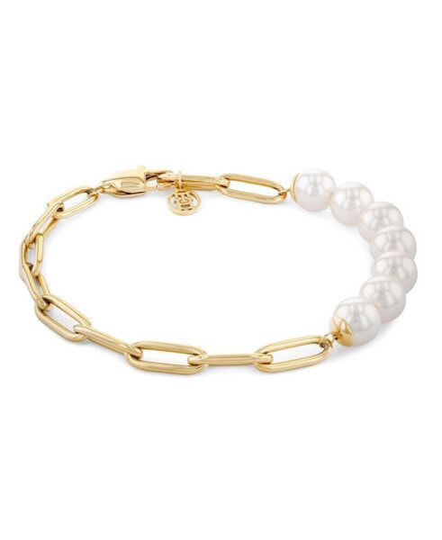 Imitation Pearl and Paperclip Chain Bracelet