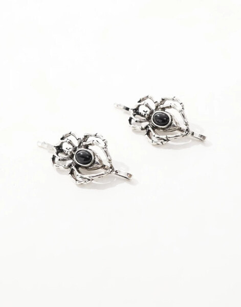 Reclaimed Vintage Halloween spider clips in silver