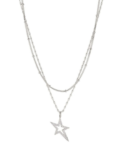 Double Layered Star Necklace in Silver-Tone Brass
