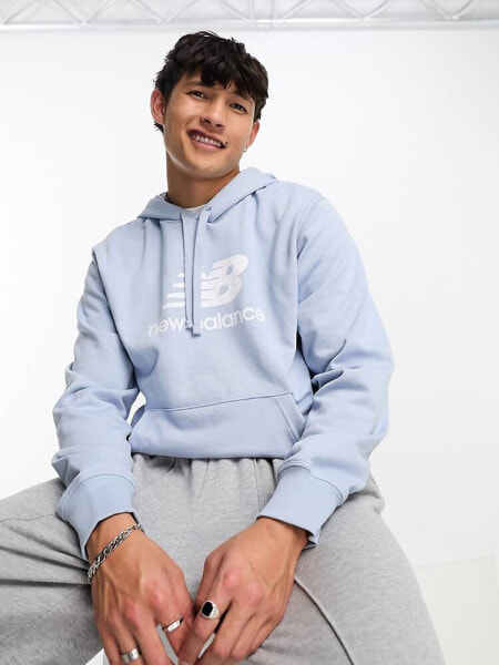 New Balance Essentials Stacked Logo Fleece Hoodie in light blue