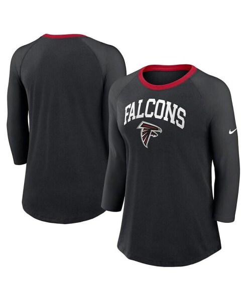 Women's Black Atlanta Falcons Raglan 3/4 Sleeve T-Shirt