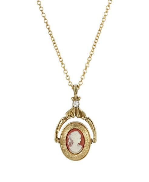 Women's Gold Tone Carnelian Cameo Double Locket Spinner Necklace