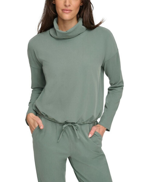 Women's Sueded Pique Cowl Neck Top with Drawstring Waistband