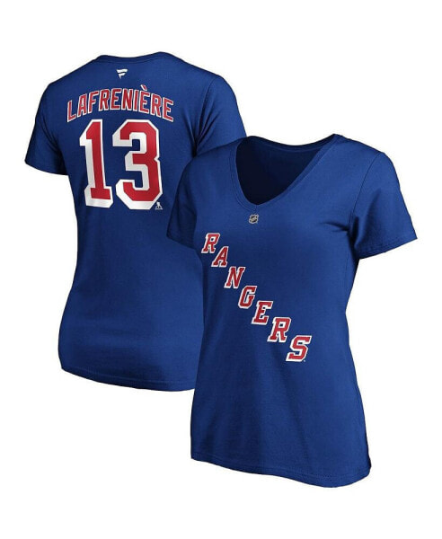 Women's Alexis Lafreniere Blue New York Rangers Plus Size Name Number V-Neck T-shirt