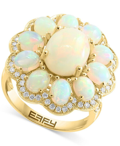 EFFY® Ethiopian Opal (5 ct. t.w.) & Diamond (3/8 ct. t.w.) Flower Cluster Ring in 14k Gold