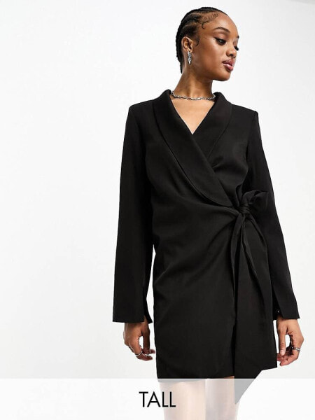 Extro & Vert Tall drape tie side blazer dress in black