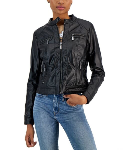 Juniors' Faux-Fur-Lined Moto Jacket