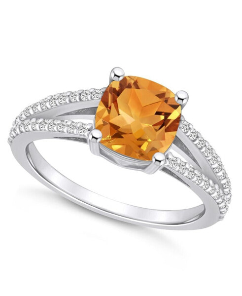 Citrine and Diamond Accent Ring in 14K White Gold